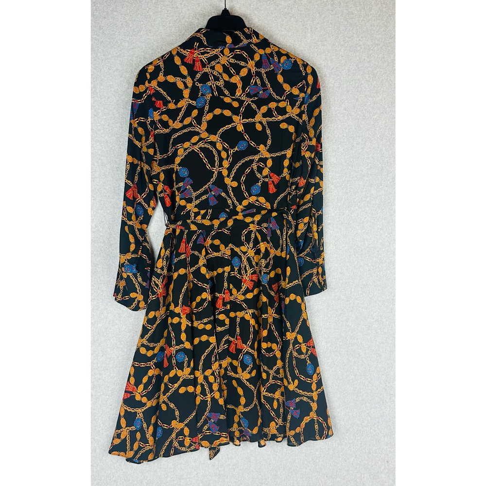 Nanette Lepore Womans Sz 14 Dress Black Pleated Chain Long Sleeve Button Front - Picture 6 of 12